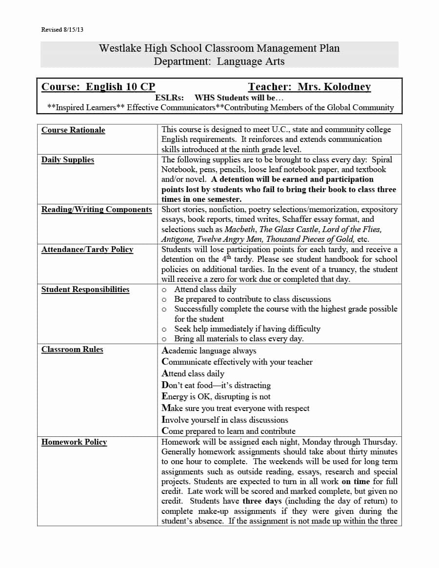 Classroom Management Plan Template Awesome Classroom Management Plan 38 Templates &amp; Examples