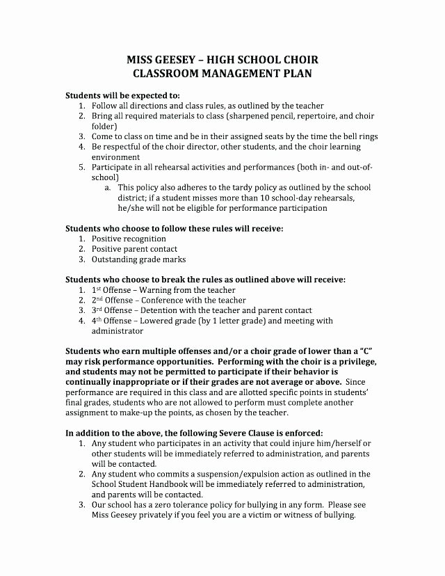 Classroom Management Plan Template Elementary Fresh Classroom Behavior Management Plan Template Printable