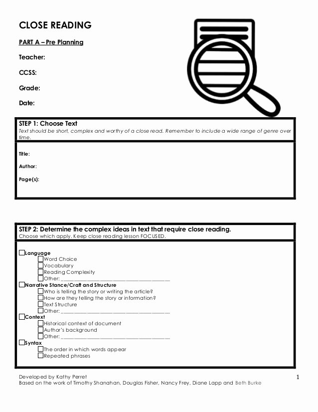 Close Reading Lesson Plan Template Beautiful Close Reading Template
