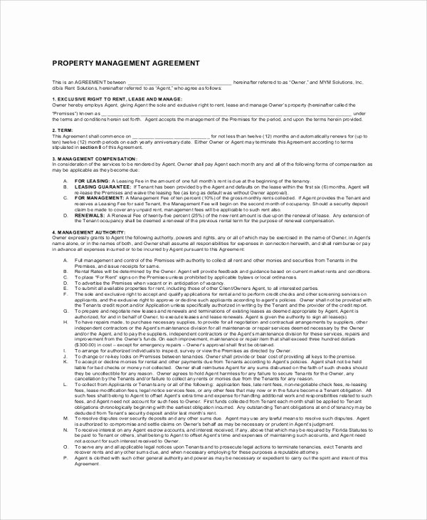 Co-ownership Agreement Real Estate Template Awesome 8 Sample Property Management Agreements