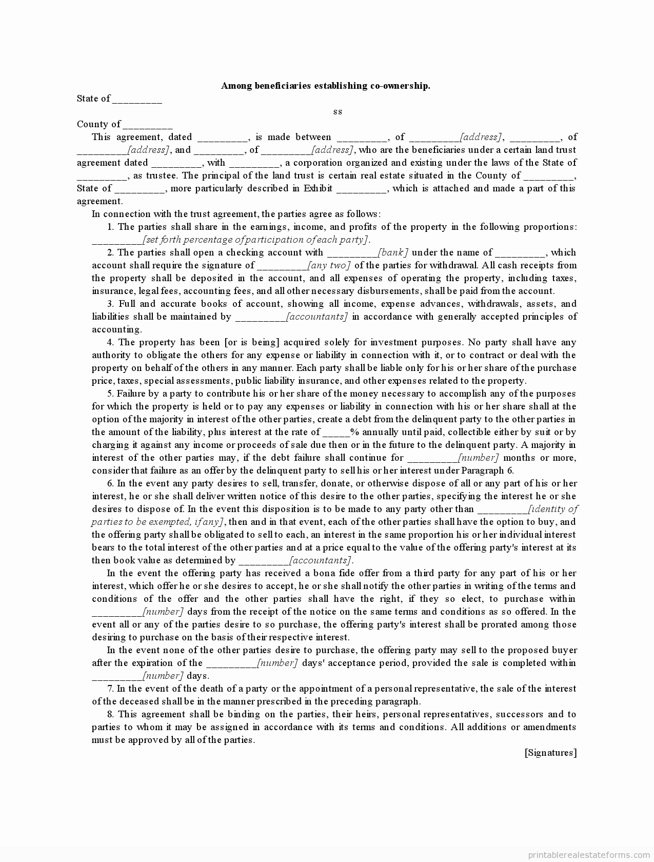 Co-ownership Agreement Real Estate Template Unique Co Ownership Agreement Real Estate Sample Generic form