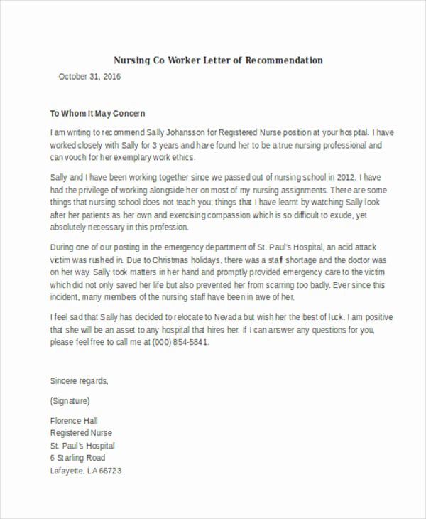 Co Worker Letter Of Recommendation Unique 45 Free Re Mendation Letter Templates