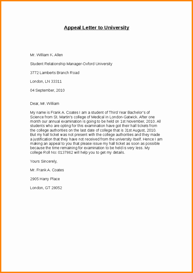 College Appeal Letter format Fresh 24 Of Example College Admission Appeal Template