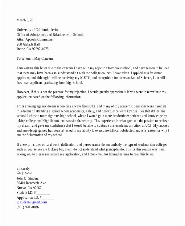 College Appeal Letter format Inspirational 5 College Rejection Letters