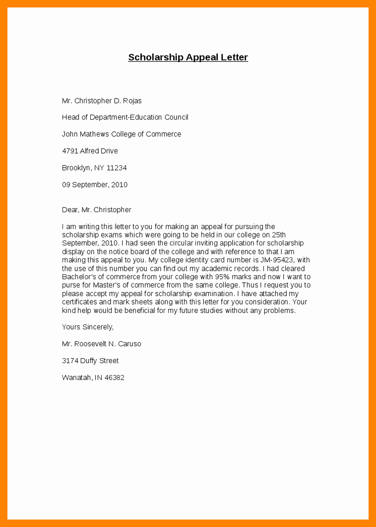 College Appeal Letter format Lovely 8 An Appeal Letter for College