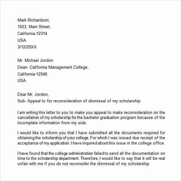 College Appeal Letter format Luxury Appeal Letter 12 Free Samples Examples format