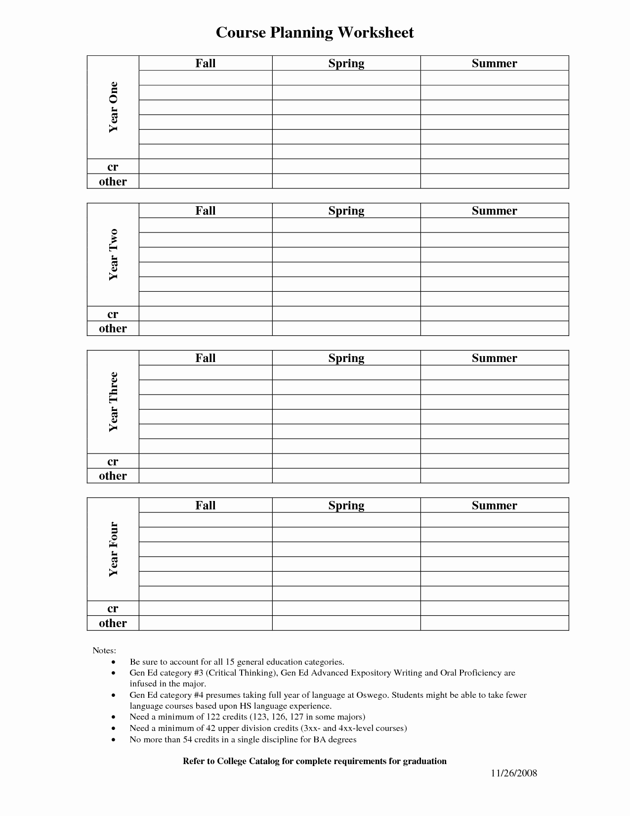 College Four Year Plan Template Best Of 11 Best Of Four Year Course Planning Worksheet