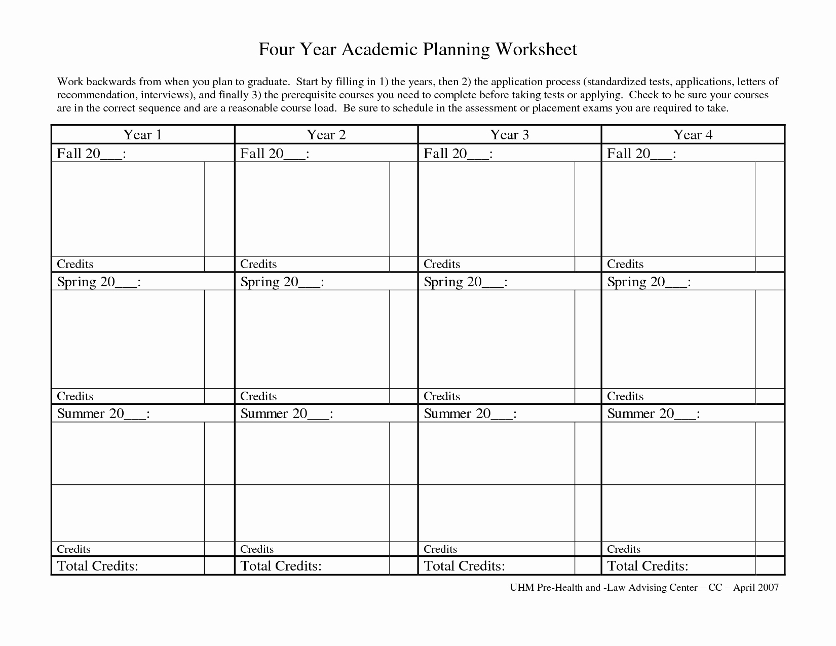 College Four Year Plan Template Fresh 11 Best Of Four Year Course Planning Worksheet