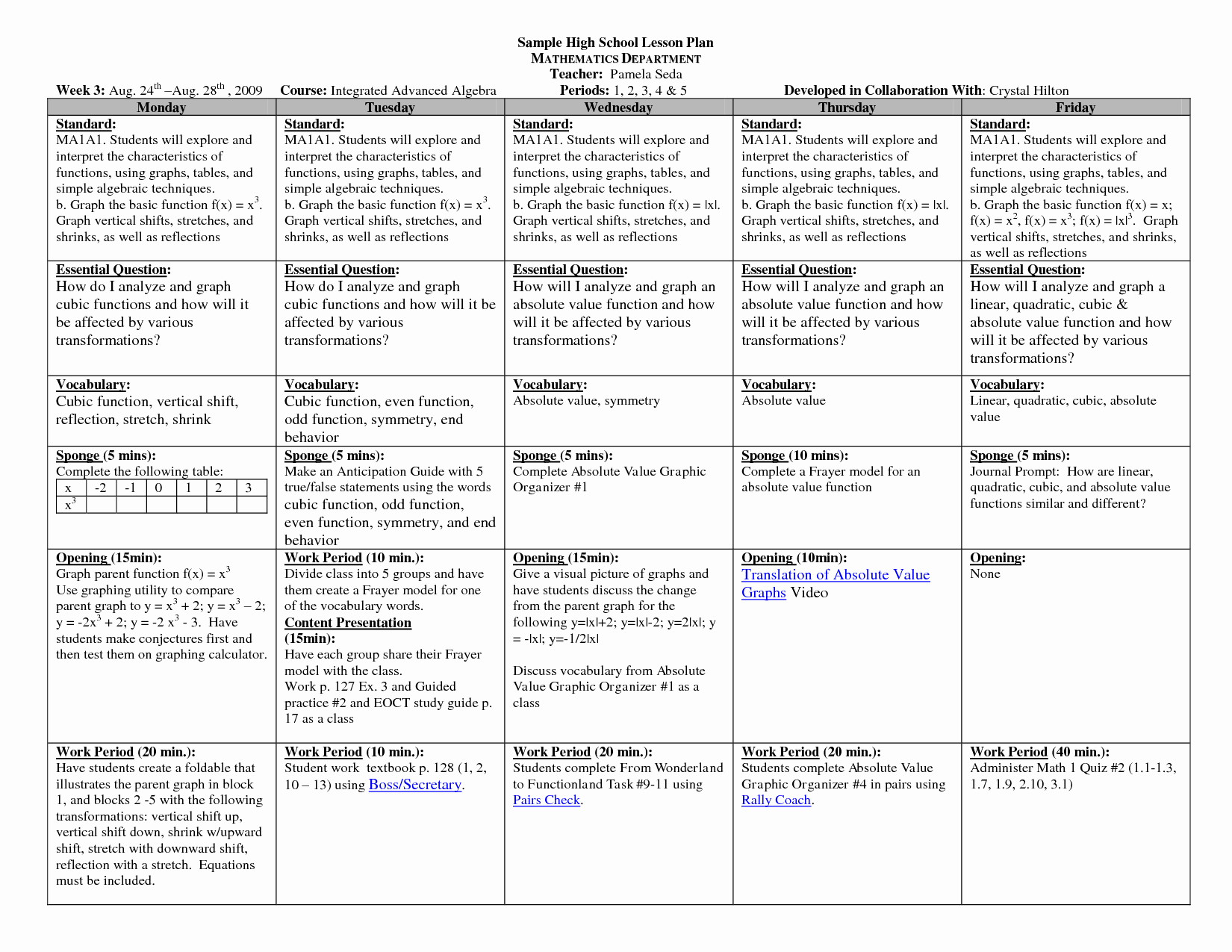 College Lesson Plan Template Inspirational Math Lesson Plan Template High Schoolsample Hs Math Weekly