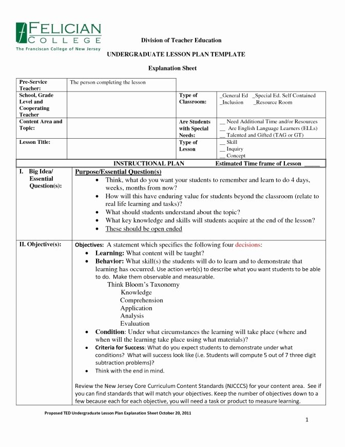 College Lesson Plan Template Lovely College Lesson Plan Template