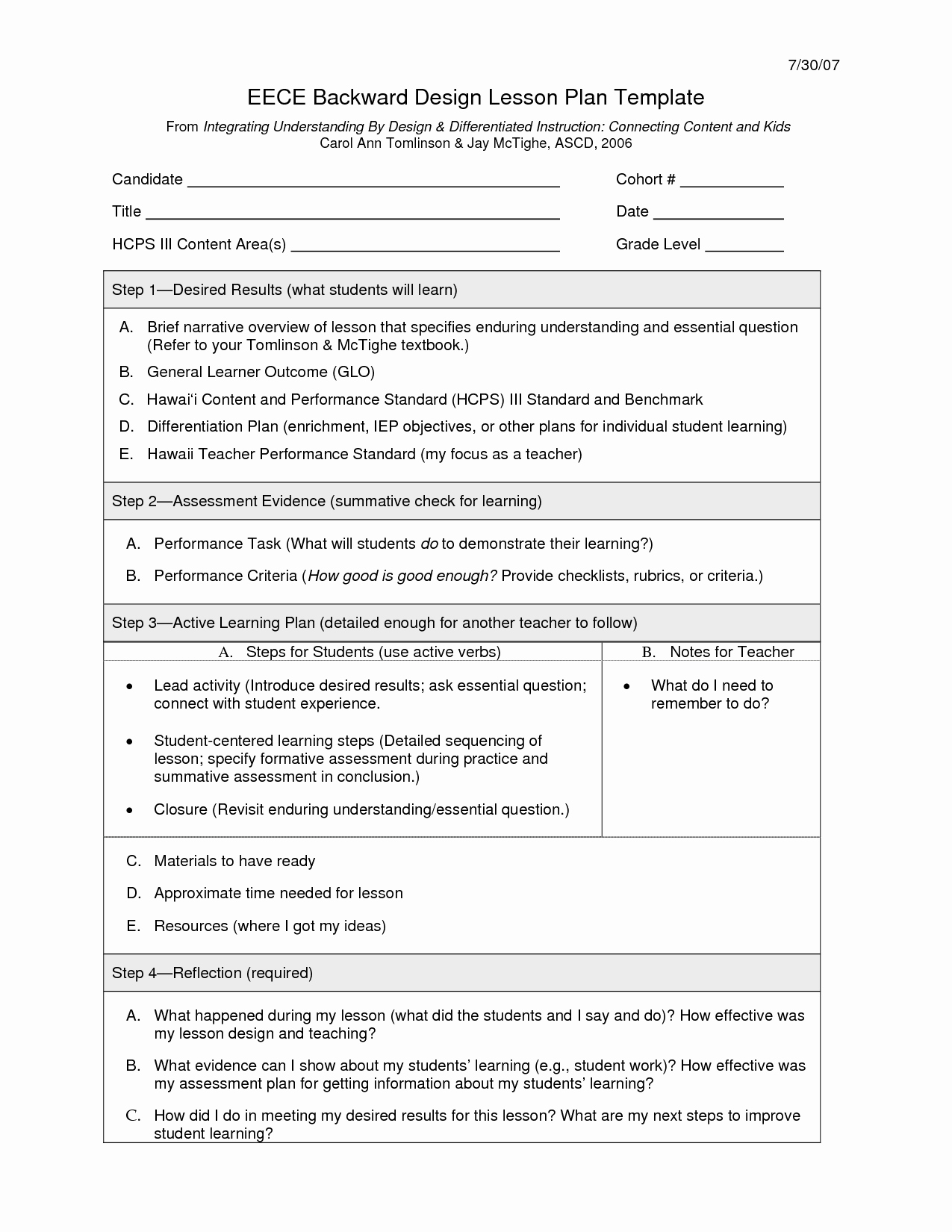 College Lesson Plan Template Lovely Eece Backward Design Unit and Lesson Plan Template Pdf