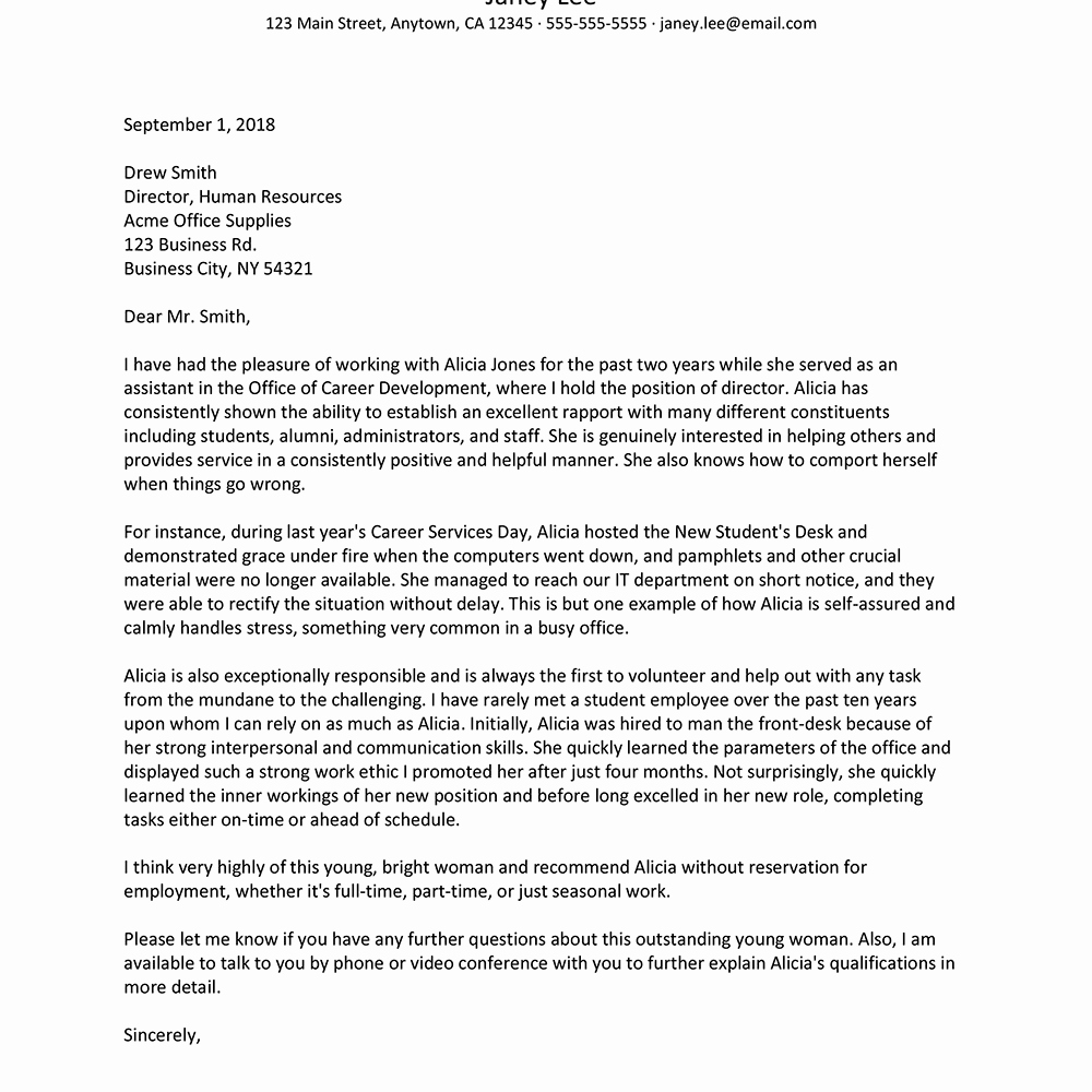 College Recommendation Letter From Alumni Sample Unique Examples Reference Letters for College