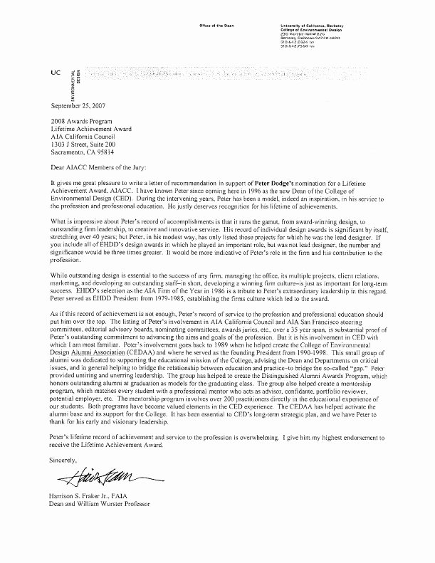College Recommendation Letter From Alumni Sample Unique Peter Dodge Faia Architect
