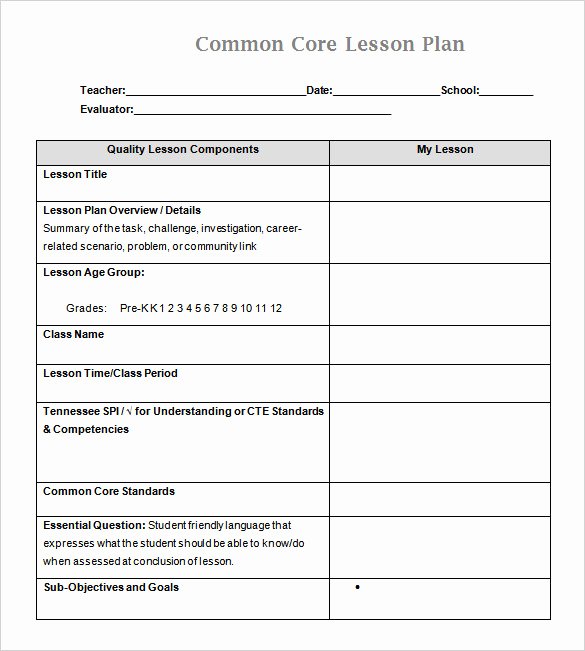 Common Core Lesson Plan Template Elegant 59 Lesson Plan Templates Pdf Doc Excel