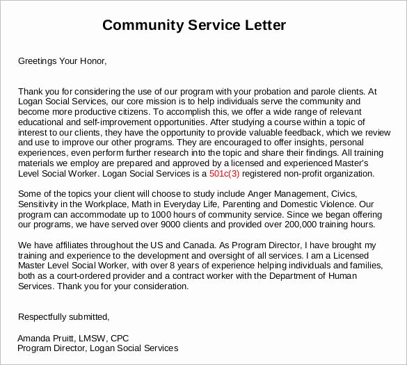 Community Service Letter Of Recommendation Best Of Sample Munity Service Letter 25 Download Free