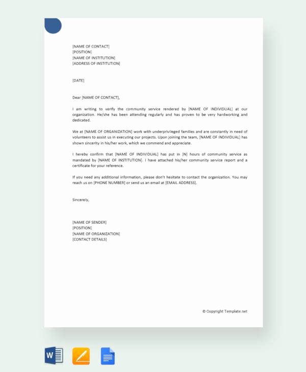 Community Service Letter Of Recommendation Fresh Sample Munity Service Letter 25 Download Free