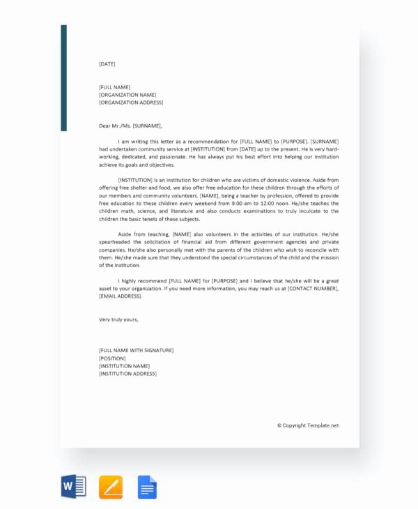 Community Service Letter Of Recommendation New Sample Munity Service Letter 25 Download Free