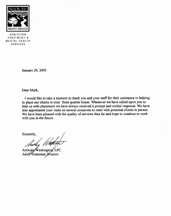 Community Service Recommendation Letter Unique Turning Point Recovery Residence Inc References