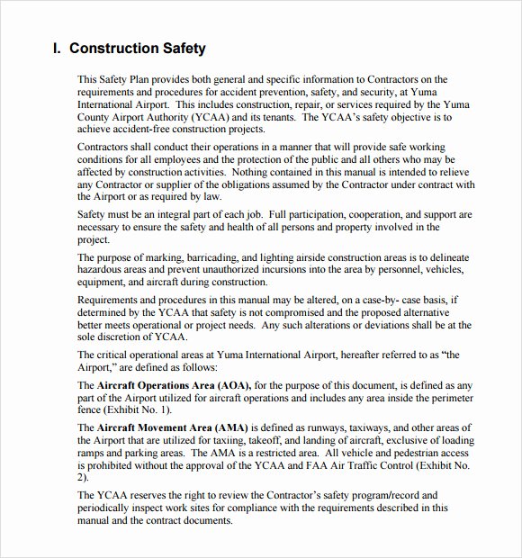 Construction Safety Plan Template Fresh Sample Safety Plan Template 12 Free Samples Examples