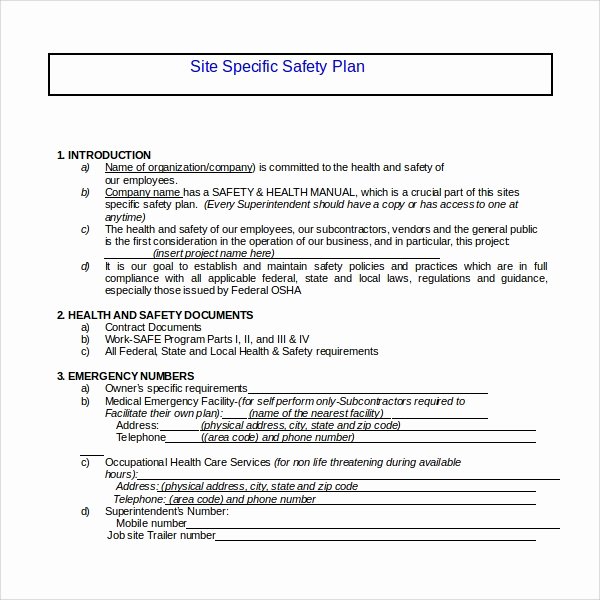Construction Safety Plan Template New Construction Site Specific Safety Plan Bing Images