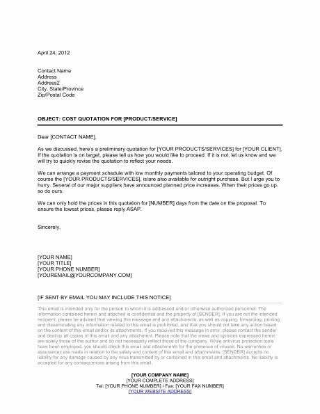 Contractor Engagement Letter Fresh Price Proposal Sample