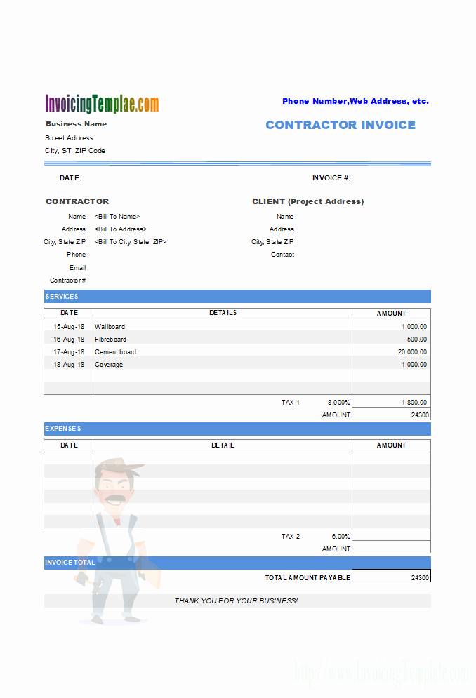 Contractor Receipt Of Payment Awesome Contractor Invoice Templates Free 20 Results Found