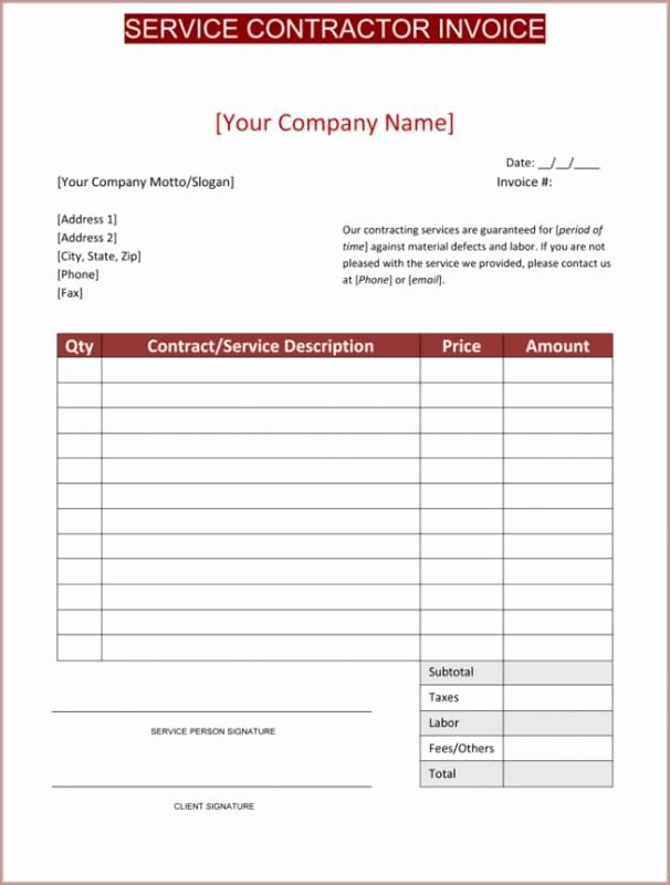 Contractor Receipt Of Payment Fresh Contractor Invoice Template Template
