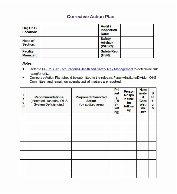 Corrective Action Plan Template Excel New Sample Corrective Action Plan Template 14 Documents In