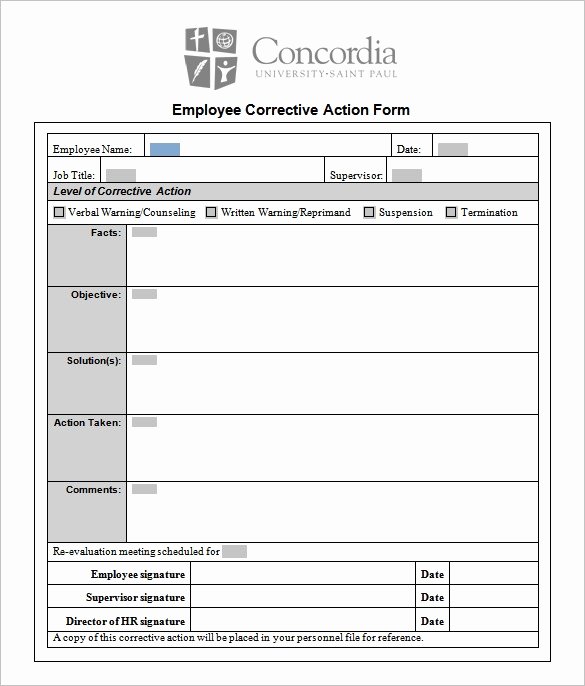 Corrective Action Plan Template Word Inspirational Employee Corrective Action form Template Invitation Template