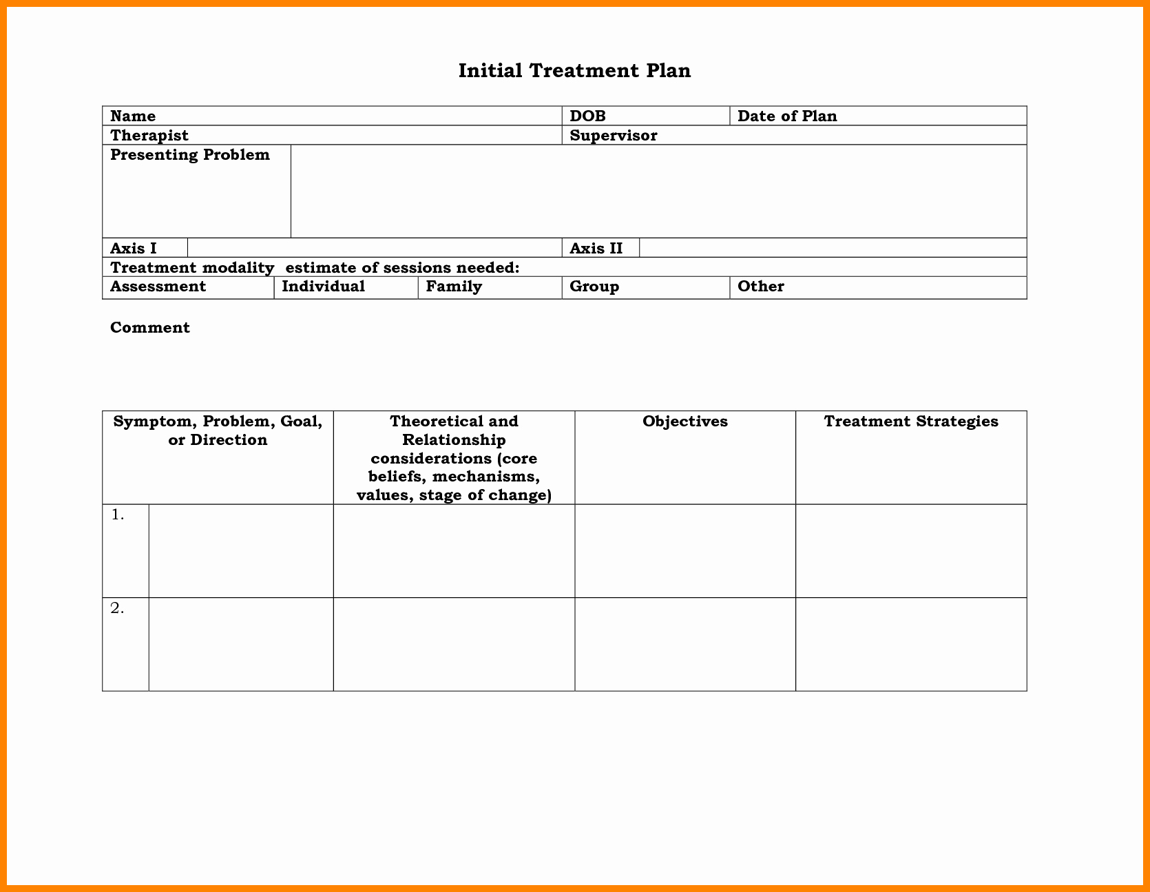 Counseling Treatment Plan Template Lovely 017 Treatment Plan Template Custom with Obturator the