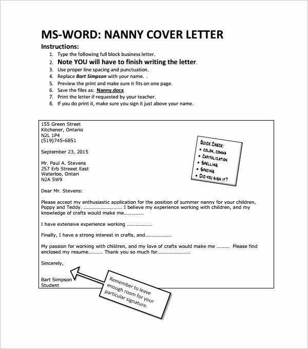 Cover Letter format Pdf Fresh 4 Nanny Cover Letters