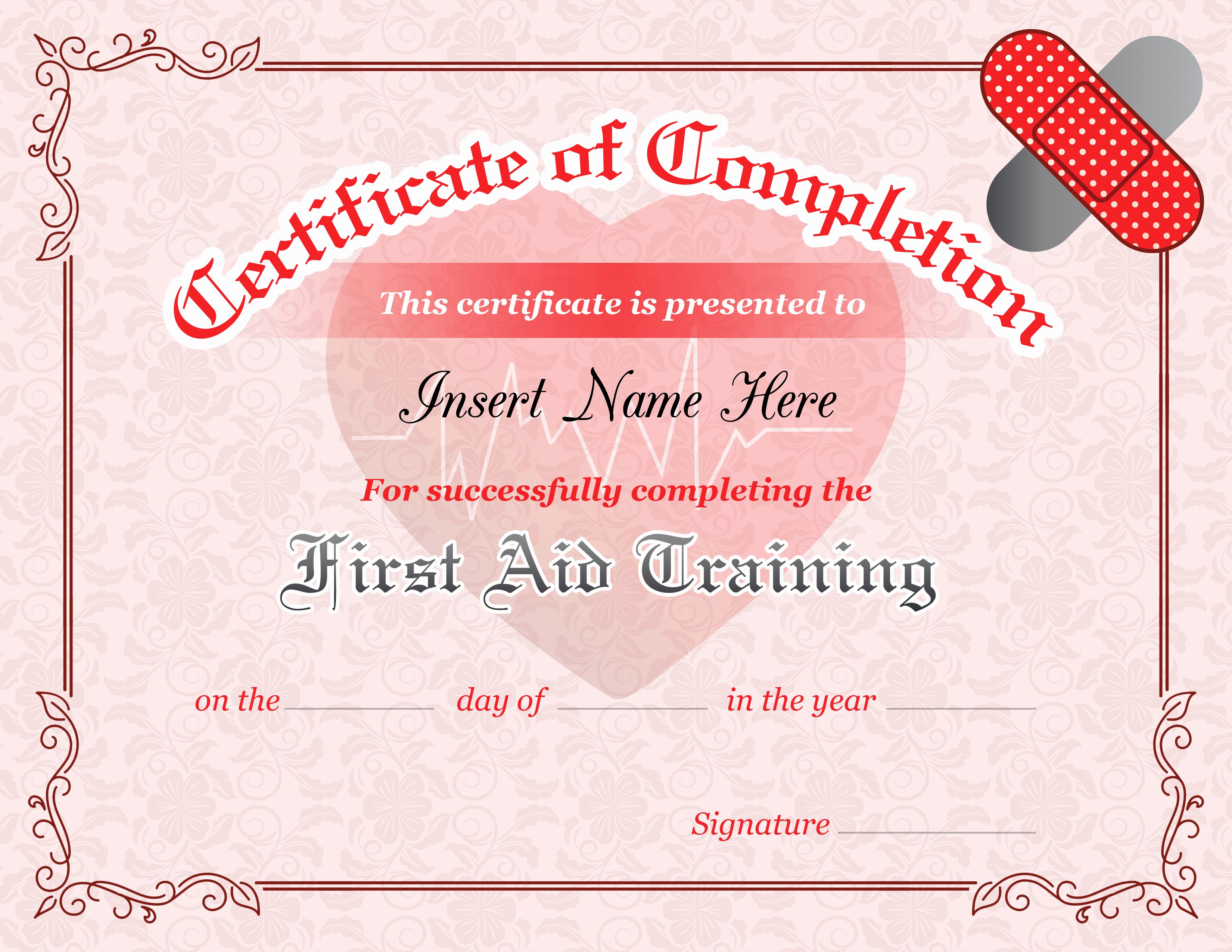 first aid training pletion certificate template