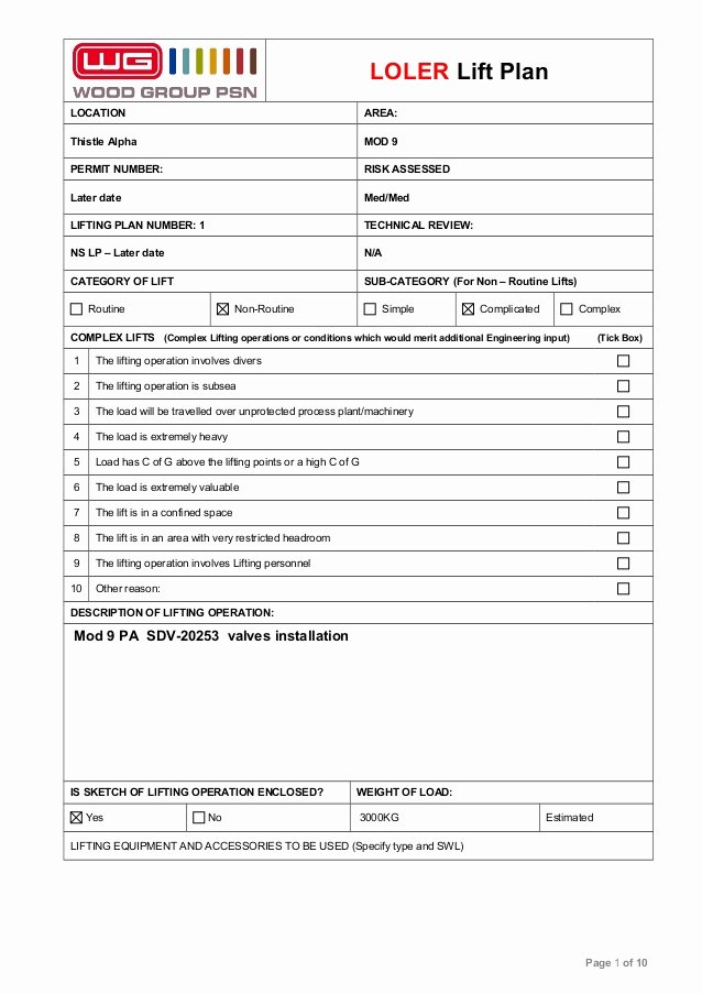 crane lifting plan template