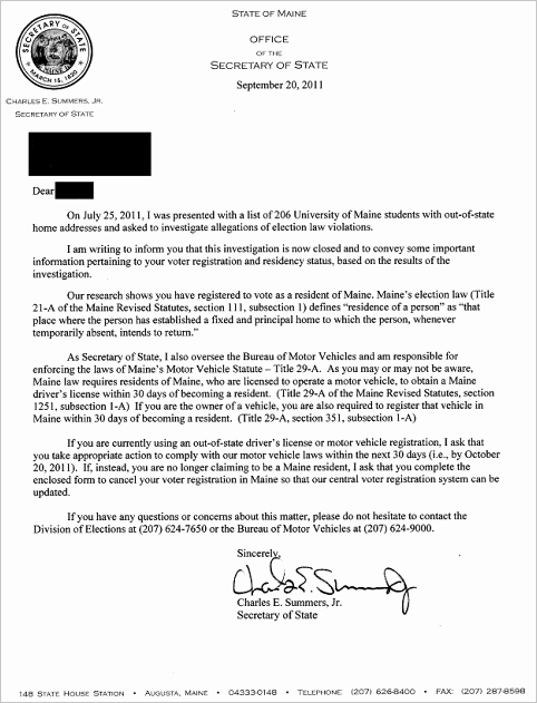 Csu Letter Of Recommendation Luxury Maine S Republican Sec Of State Sends Intimidating Letter