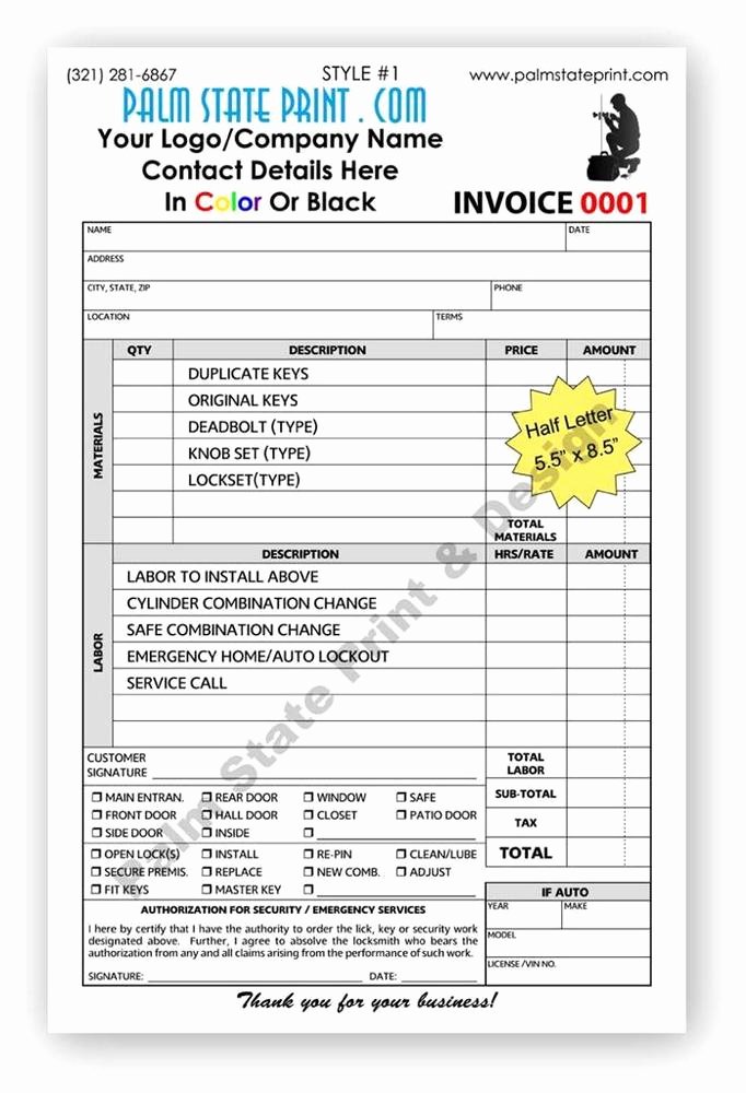 Custom Sales Receipt Book Fresh 100 2 Part Locksmith Custom Invoice Receipt Work order