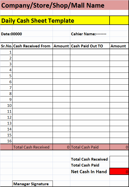 Daily Cash Sheet Template Excel Fresh Daily Cash Sheet Template – Free Report Templates