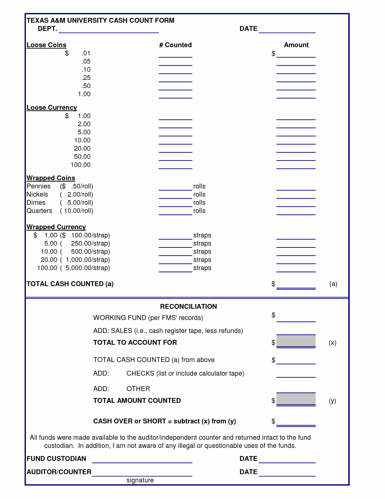 Daily Cash Sheet Template Excel New Cash Drawer Count Sheet Template