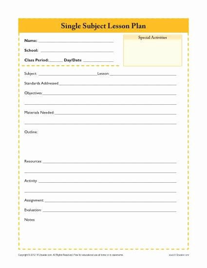 Daily Lesson Plan Template Awesome Daily Single Subject Lesson Plan Template Secondary