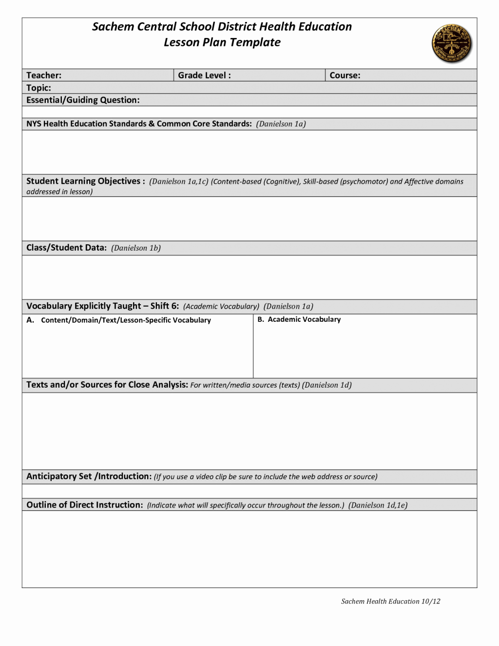 40 Danielson Lesson Plan Template Hamiltonplastering