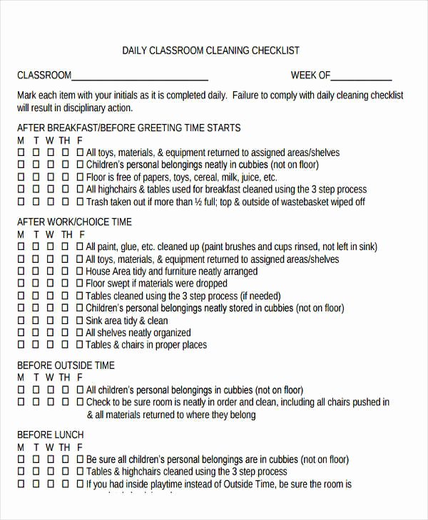 Daycare Cleaning Checklist Templates Inspirational 5 School Cleaning Schedule Templates 5 Free Word Pdf