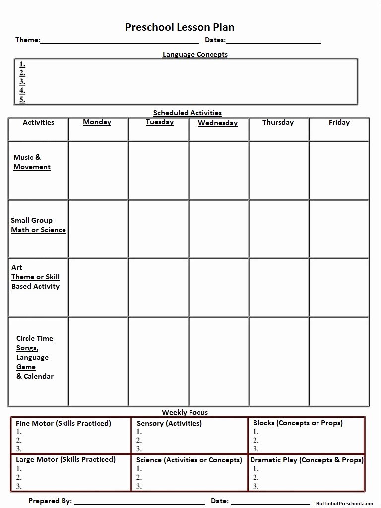 Daycare Lesson Plan Template Awesome Blank Printable Lesson Plan Sheet
