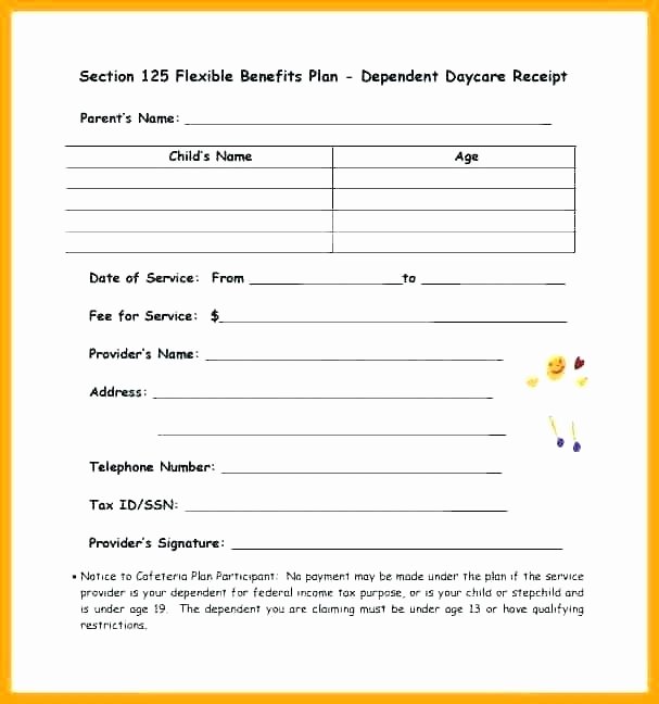 Daycare Tax Receipt Template Best Of Catering Receipt format Fsa Template Dependent Care