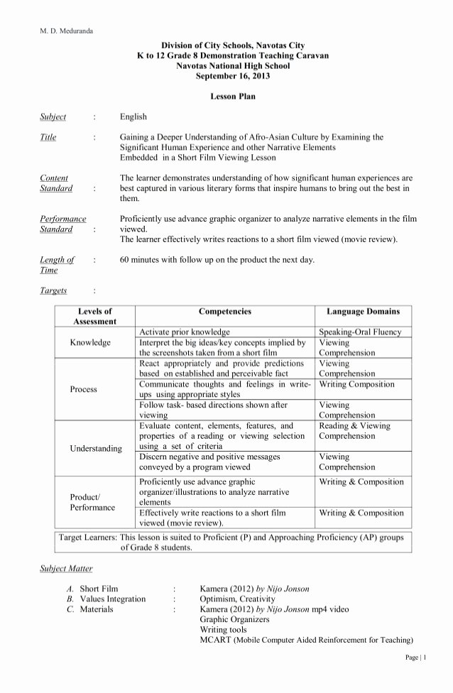 Demo Lesson Plan Template Awesome English Lesson Plan Sample Driverlayer Search Engine