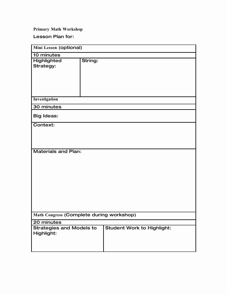 Demo Lesson Plan Template Lovely Primary Math Workshop Lesson Plan