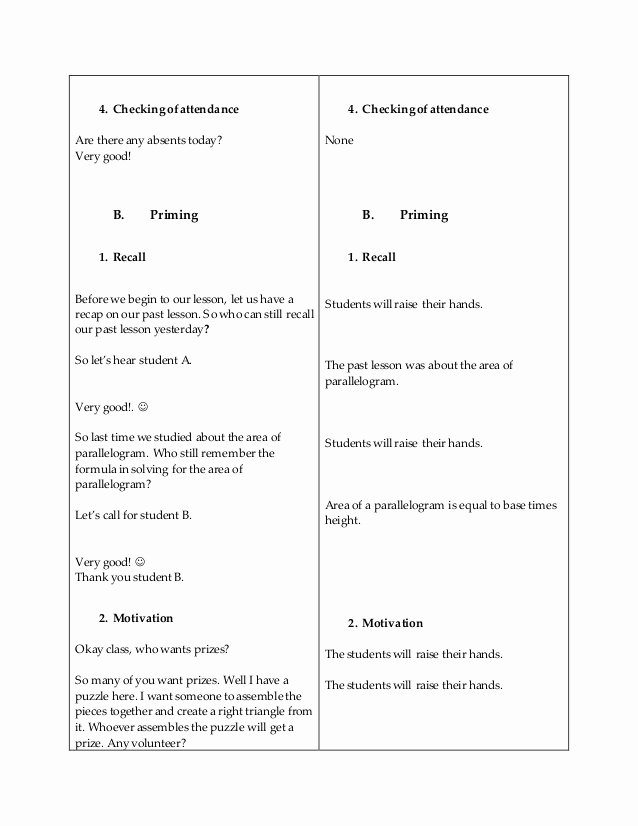 Demo Lesson Plan Template Luxury Final Lesson Plan In Math 4a S Approach