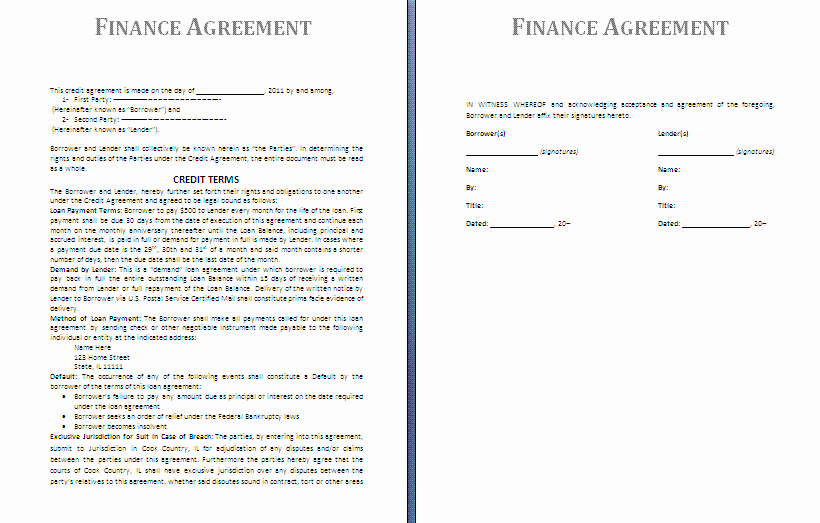 finance agreement template