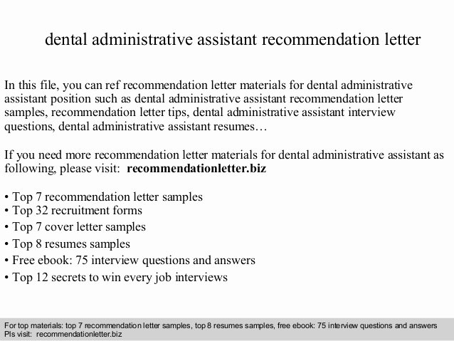 Dental Letter Of Recommendation Luxury Dental Administrative assistant Re Mendation Letter