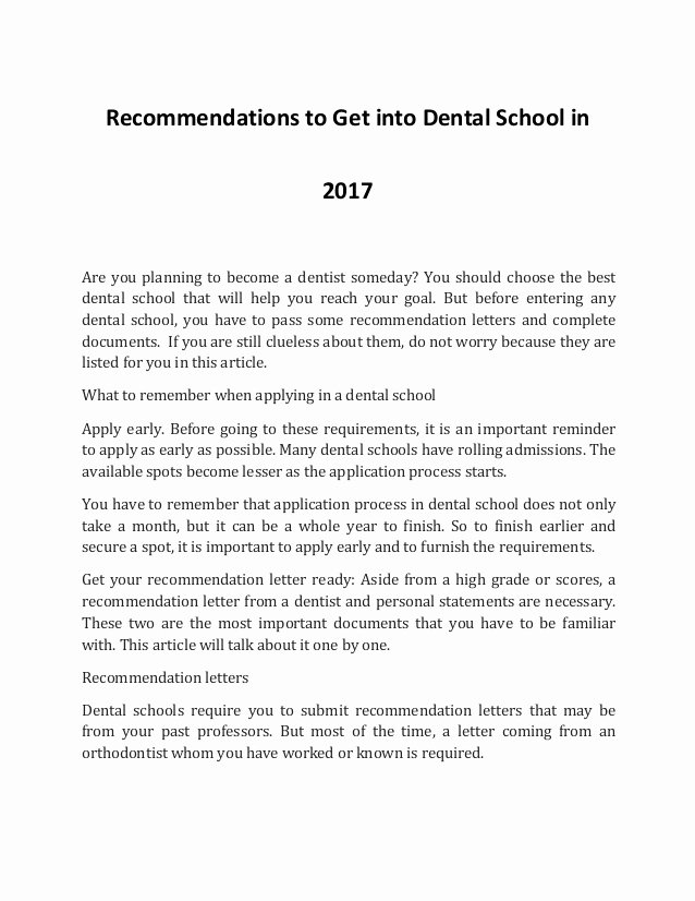 Dental School Letter Of Recommendation Luxury How to Into Dental School In 2017