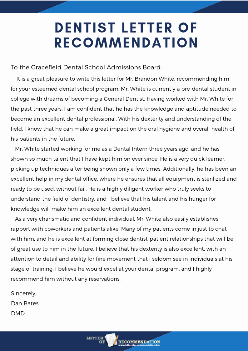 Dental School Recommendation Letter Best Of Letter Of Re Mendation for Dentist