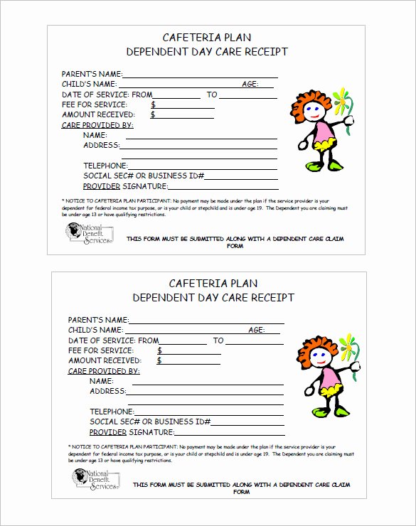 Dependent Care Receipt Template Elegant 20 Daycare Receipt Templates Doc Pdf